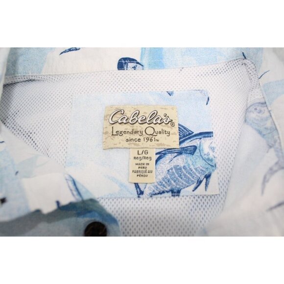 Cabela's Fishing Button Down Shirt Mens L Blue White Vented Relaxed Fit Athletic - Picture 8 of 10